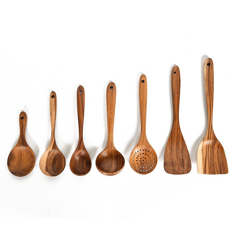 custom logo SPRING PARK Wooden Rice Spoon Rice Cooker Spatula Utensils Wood Rice Paddle Non Stick 7pcs